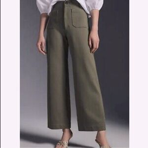 Anthropologie Olive-Green Wide Leg Utility Pants